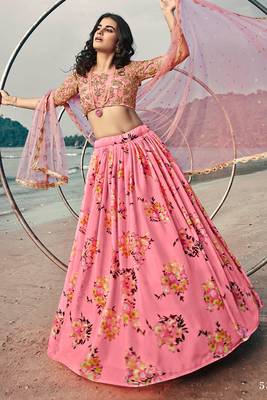 Hot pink Colored Partywear Crop Top Umbrella Lehenga Choli 2