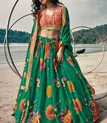 Rama green Colored Partywear Crop Top Umbrella Lehenga Choli