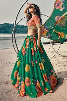 Rama green Colored Partywear Crop Top Umbrella Lehenga Choli 2