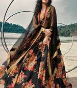 Black Colored Partywear Crop Top Umbrella Lehenga Choli