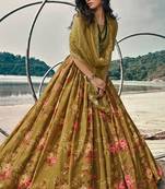 Olive green Colored Partywear Crop Top Umbrella Lehenga Choli