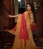 Red Color Satin Silk Zari Woven Mill Printed Saree