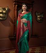 SEA-GREEN Color Satin Silk Zari Woven Mill Printed Saree