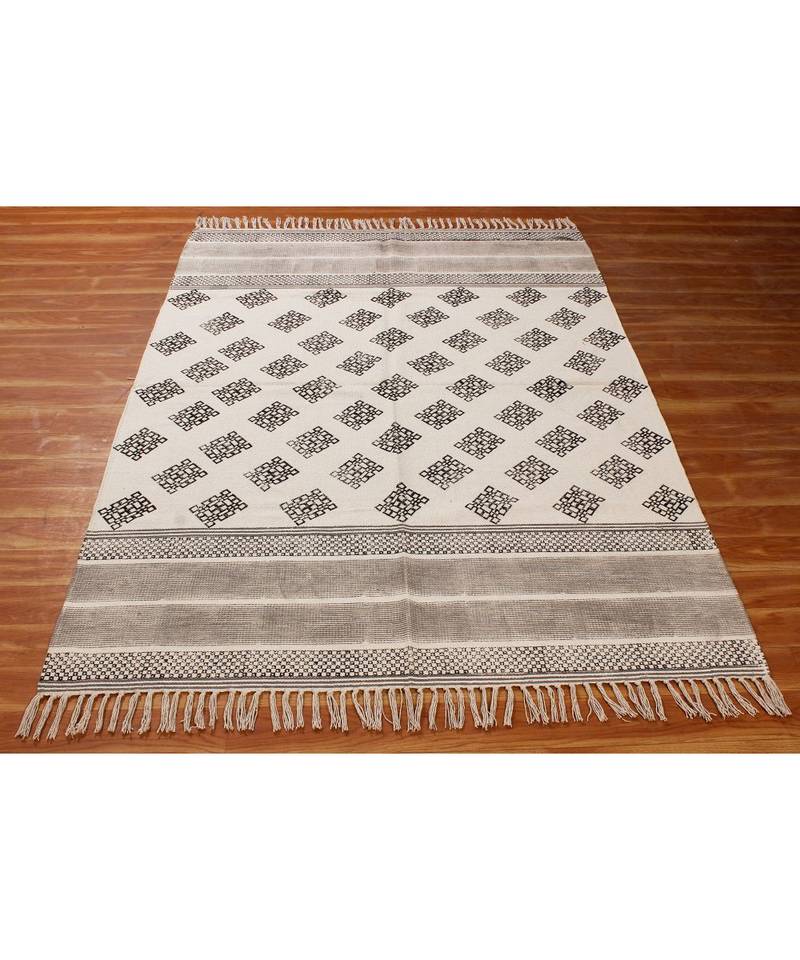 2.6x10 Ft Hand Block Printed Area Rug Cotton Dhurrie Multi Color Rug Rug For Living