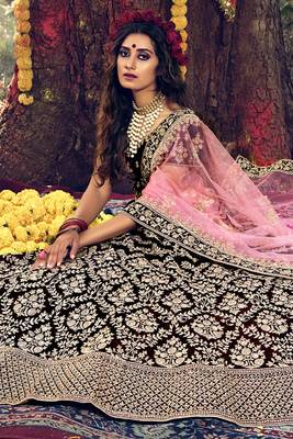 Dashing Maroon Color Dori Work Velvet Lehenga Choli Set 2
