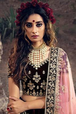 Dashing Maroon Color Dori Work Velvet Lehenga Choli Set 3