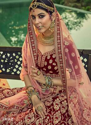 Velvet Material Sequins And Dori Work Maroon Color Lehenga 3
