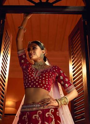 Velvet Material Maroon Color Stone And plain Work Lehenga 2