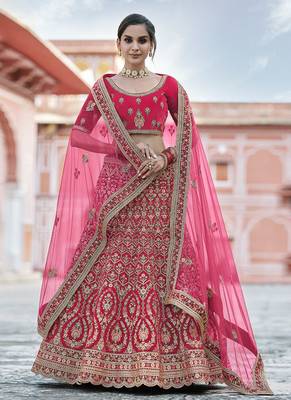 pink Color Velvet Fabric Zari And plain Work Lehenga Choli 1