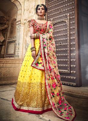 Astonishing mustard yellow weddingwear lehenga choli 1