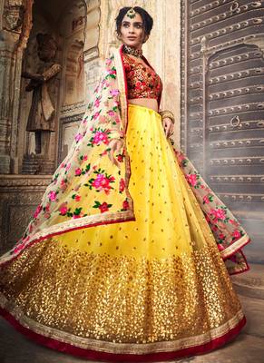 Astonishing mustard yellow weddingwear lehenga choli 2