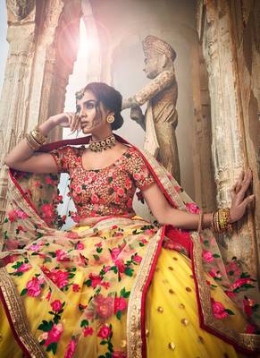 Astonishing mustard yellow weddingwear lehenga choli 3
