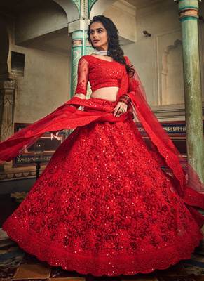 Magnificent red colored soft net base lehenga choli 2