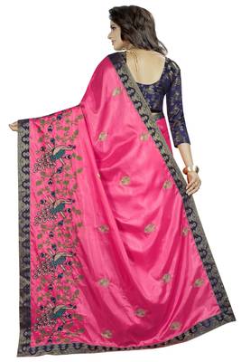 Embroidered Fashion Paper Silk Saree With Blouse Piece 2