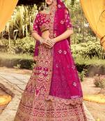 pink color raw silk base heavy work wedding wear lehenga