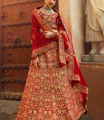 Glamorous red velvet base zari work bridal lehenga choli
