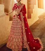 Stunning red velvet base zari work designer bridal lehenga choli