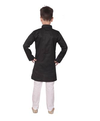 Black Self Design Cotton Boys Kurta Pajama Set 2