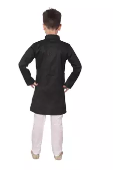 Black Self Design Cotton Boys Kurta Pajama Set