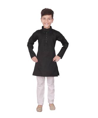 Black Self Design Cotton Boys Kurta Pajama Set 1