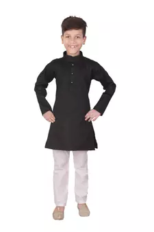 Black Self Design Cotton Boys Kurta Pajama Set