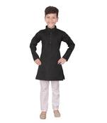 Black Self Design Cotton Boys Kurta Pajama Set