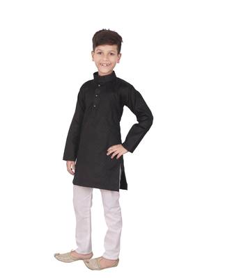 Black Self Design Cotton Boys Kurta Pajama Set 3