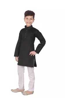 Black Self Design Cotton Boys Kurta Pajama Set