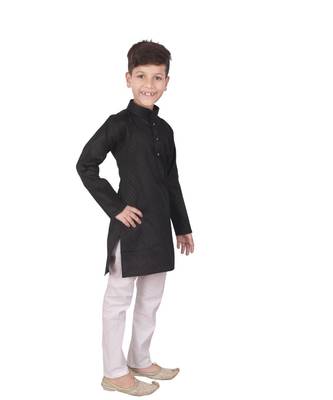 Black Self Design Cotton Boys Kurta Pajama Set 4