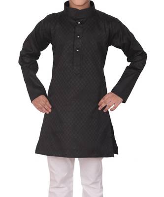 Black Self Design Cotton Boys Kurta Pajama Set 5