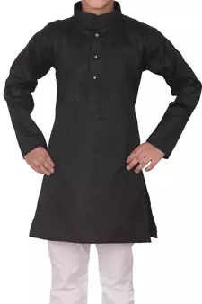 Black Self Design Cotton Boys Kurta Pajama Set