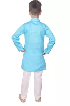 Firozi Self Design Cotton Boys Kurta Pajama Set