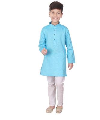 Firozi Self Design Cotton Boys Kurta Pajama Set 1