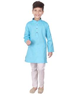 Firozi Self Design Cotton Boys Kurta Pajama Set