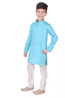Firozi Self Design Cotton Boys Kurta Pajama Set