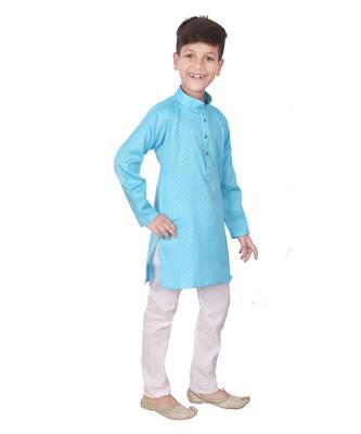 Firozi Self Design Cotton Boys Kurta Pajama Set 4