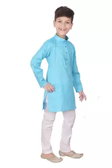 Firozi Self Design Cotton Boys Kurta Pajama Set