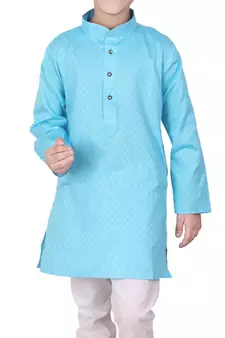 Firozi Self Design Cotton Boys Kurta Pajama Set