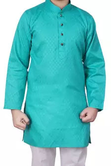 Green Self Design Cotton Boys Kurta Pajama Set