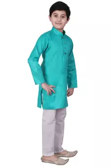 Green Self Design Cotton Boys Kurta Pajama Set