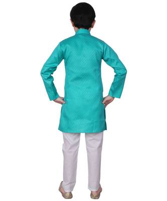 Green Self Design Cotton Boys Kurta Pajama Set 5