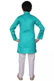 Green Self Design Cotton Boys Kurta Pajama Set