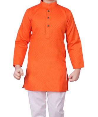 Dark Orange Self Design Cotton Boys Kurta Pajama Set 2