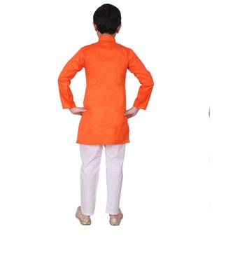 Dark Orange Self Design Cotton Boys Kurta Pajama Set 4