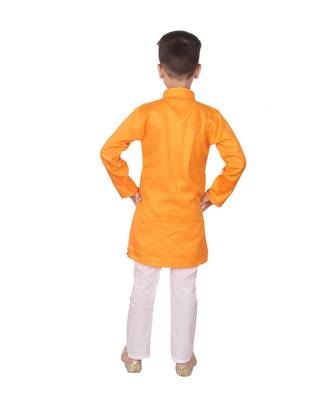 Orange Self Design Cotton Boys Kurta Pajama Set 4
