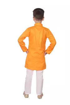 Orange Self Design Cotton Boys Kurta Pajama Set