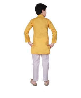 Yellow Self Design Cotton Boys Kurta Pajama Set 2