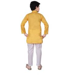 Yellow Self Design Cotton Boys Kurta Pajama Set
