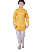 Yellow Self Design Cotton Boys Kurta Pajama Set