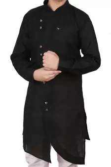 Black Cotton Boys Cut Kurta Pajama Set